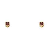 14k Yellow Gold 3mm Heart Garnet CZ January Birth Stone Stud Earrings With Screw Back