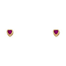 Load image into Gallery viewer, 14k Yellow Gold 3mm Heart Ruby CZ July Birth Stone Stud Earrings With Screw Back