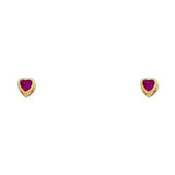 14k Yellow Gold 3mm Heart Ruby CZ July Birth Stone Stud Earrings With Screw Back