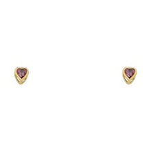 Load image into Gallery viewer, 14k Yellow Gold 3mm Heart Light Amethyst CZ June Birth Stone Stud Earrings With Screw Back