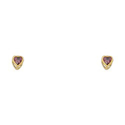 14k Yellow Gold 3mm Heart Light Amethyst CZ June Birth Stone Stud Earrings With Screw Back