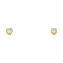 Load image into Gallery viewer, 14k Yellow Gold 3mm Heart Aquamarine CZ March Birth Stone Stud Earrings With Screw Back