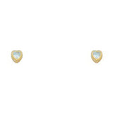 14k Yellow Gold 3mm Heart Aquamarine CZ March Birth Stone Stud Earrings With Screw Back