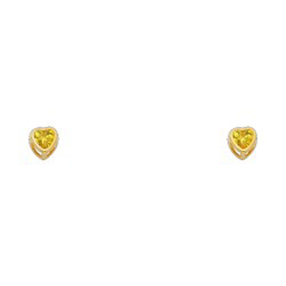 14k Yellow Gold 3mm Heart Topaz CZ November Birth Stone Stud Earrings With Screw Back