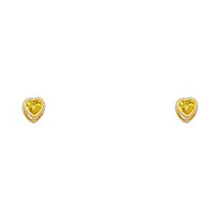 Load image into Gallery viewer, 14k Yellow Gold 3mm Heart Topaz CZ November Birth Stone Stud Earrings With Screw Back