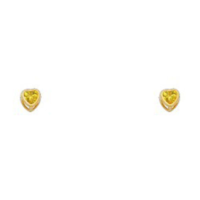 14k Yellow Gold 3mm Heart Topaz CZ November Birth Stone Stud Earrings With Screw Back