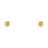14k Yellow Gold 3mm Heart Topaz CZ November Birth Stone Stud Earrings With Screw Back