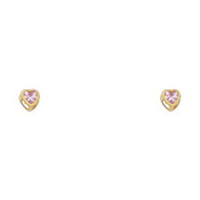 Load image into Gallery viewer, 14k Yellow Gold 3mm Heart Pink CZ October Birth Stone Stud Earrings With Screw Back