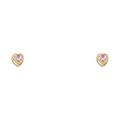 14k Yellow Gold 3mm Heart Pink CZ October Birth Stone Stud Earrings With Screw Back
