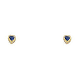 14k Yellow Gold 3mm Heart Blue Sapphire CZ September Birth Stone Stud Earrings With Screw Back
