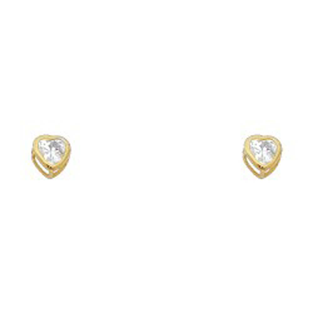 14k Yellow Gold 4mm Heart Clear CZ April Birth Stone Stud Earrings With Screw Back