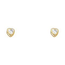 Load image into Gallery viewer, 14k Yellow Gold 4mm Heart Clear CZ April Birth Stone Stud Earrings With Screw Back