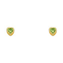 Load image into Gallery viewer, 14k Yellow Gold 4mm Heart Peridot CZ August Birth Stone Stud Earrings With Screw Back