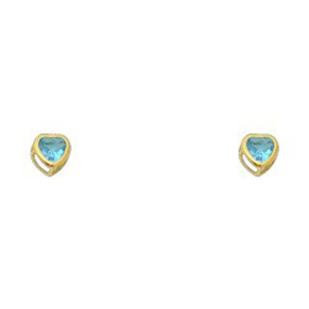 14k Yellow Gold 4mm Heart Blue Zircon CZ December Birth Stone Stud Earrings With Screw Back
