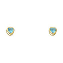 Load image into Gallery viewer, 14k Yellow Gold 4mm Heart Blue Zircon CZ December Birth Stone Stud Earrings With Screw Back