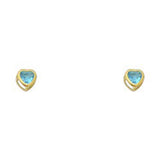 14k Yellow Gold 4mm Heart Blue Zircon CZ December Birth Stone Stud Earrings With Screw Back