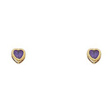 Load image into Gallery viewer, 14k Yellow Gold 4mm Heart Amethyst CZ February Birth Stone Stud Earrings With Screw Back
