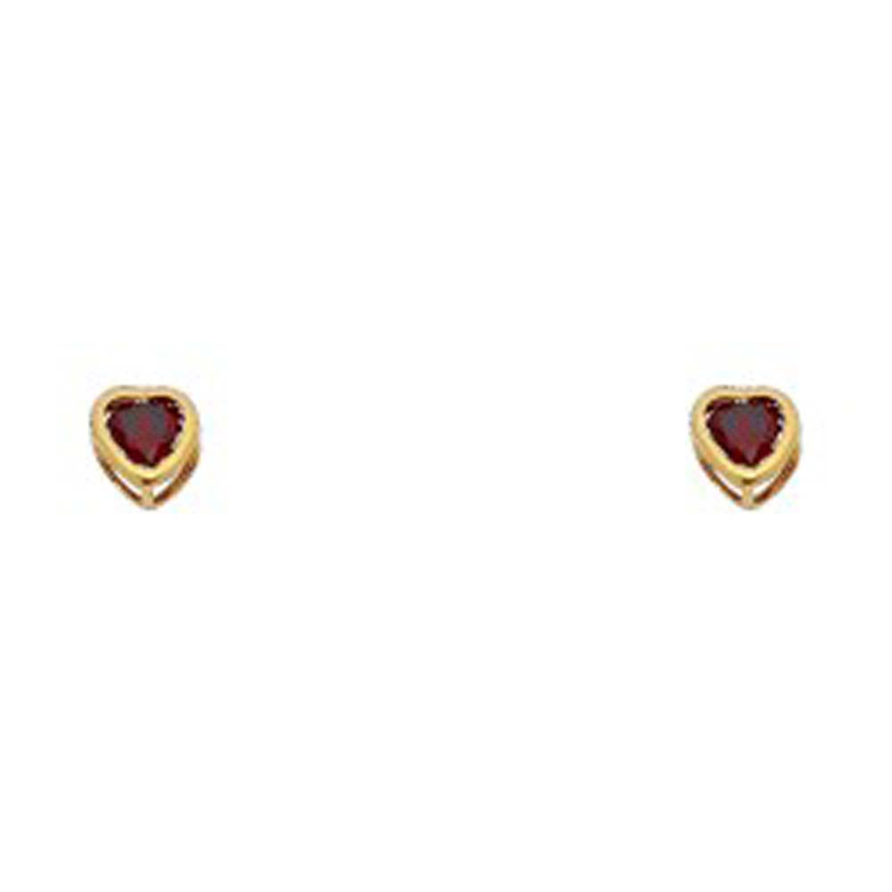 14k Yellow Gold 4mm Heart Garnet CZ January Birth Stone Stud Earrings With Screw Back