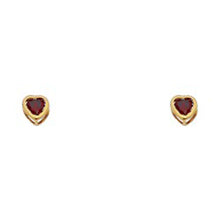 Load image into Gallery viewer, 14k Yellow Gold 4mm Heart Garnet CZ January Birth Stone Stud Earrings With Screw Back