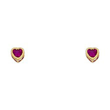 Load image into Gallery viewer, 14k Yellow Gold 4mm Heart Ruby CZ July Birth Stone Stud Earrings With Screw Back