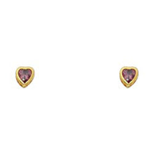 Load image into Gallery viewer, 14k Yellow Gold 4mm Heart Light Amethyst CZ June Birth Stone Stud Earrings With Screw Back