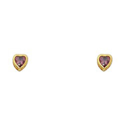 14k Yellow Gold 4mm Heart Light Amethyst CZ June Birth Stone Stud Earrings With Screw Back