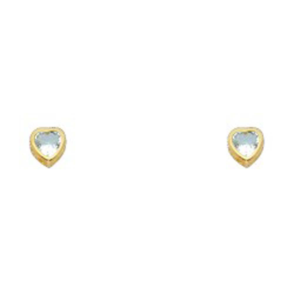 14k Yellow Gold 4mm Heart Aquamarine CZ March Birth Stone Stud Earrings With Screw Back