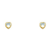 Load image into Gallery viewer, 14k Yellow Gold 4mm Heart Aquamarine CZ March Birth Stone Stud Earrings With Screw Back