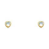 14k Yellow Gold 4mm Heart Aquamarine CZ March Birth Stone Stud Earrings With Screw Back