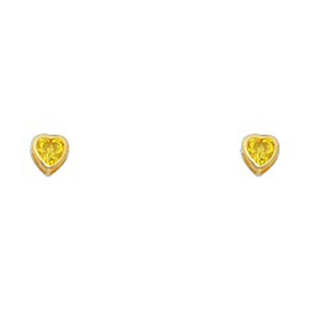 14k Yellow Gold 4mm Heart Topaz CZ November Birth Stone Stud Earrings With Screw Back