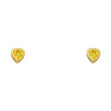 Load image into Gallery viewer, 14k Yellow Gold 4mm Heart Topaz CZ November Birth Stone Stud Earrings With Screw Back