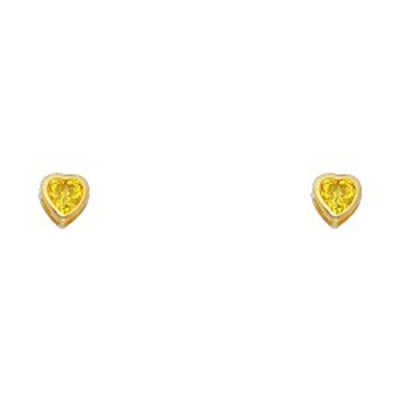 14k Yellow Gold 4mm Heart Topaz CZ November Birth Stone Stud Earrings With Screw Back