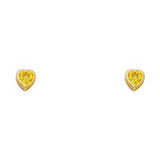 14k Yellow Gold 4mm Heart Topaz CZ November Birth Stone Stud Earrings With Screw Back