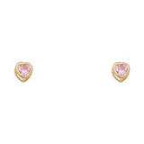 14k Yellow Gold 4mm Heart Pink CZ October Birth Stone Stud Earrings With Screw Back