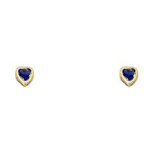 Load image into Gallery viewer, 14k Yellow Gold 4mm Heart Blue Sapphire CZ September Birth Stone Stud Earrings With Screw Back