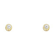Load image into Gallery viewer, 14k Yellow Gold 4mm Round Clear CZ April Birth Stone Stud Earrings With Screw Back