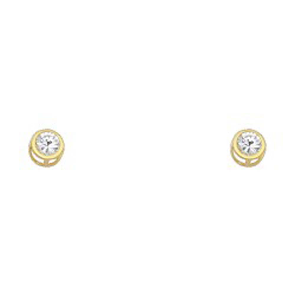 14k Yellow Gold 4mm Round Clear CZ April Birth Stone Stud Earrings With Screw Back