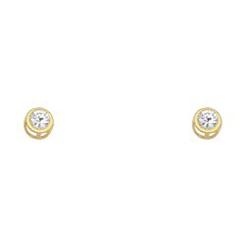 14k Yellow Gold 4mm Round Clear CZ April Birth Stone Stud Earrings With Screw Back