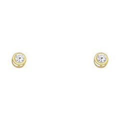 14k Yellow Gold 4mm Round Clear CZ April Birth Stone Stud Earrings With Screw Back