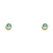 Load image into Gallery viewer, 14k Yellow Gold 4mm Round Blue Zircon CZ December Birth Stone Stud Earrings With Screw Back