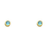 14k Yellow Gold 4mm Round Blue Zircon CZ December Birth Stone Stud Earrings With Screw Back