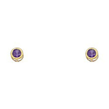 Load image into Gallery viewer, 14k Yellow Gold 4mm Round Amethyst CZ February Birth Stone Stud Earrings With Screw Back