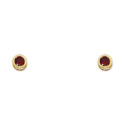 14k Yellow Gold 4mm Round Garnet CZ January Birth Stone Stud Earrings With Screw Back
