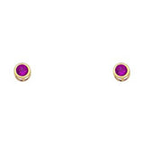 14k Yellow Gold 4mm Round Ruby CZ July Birth Stone Stud Earrings With Screw Back