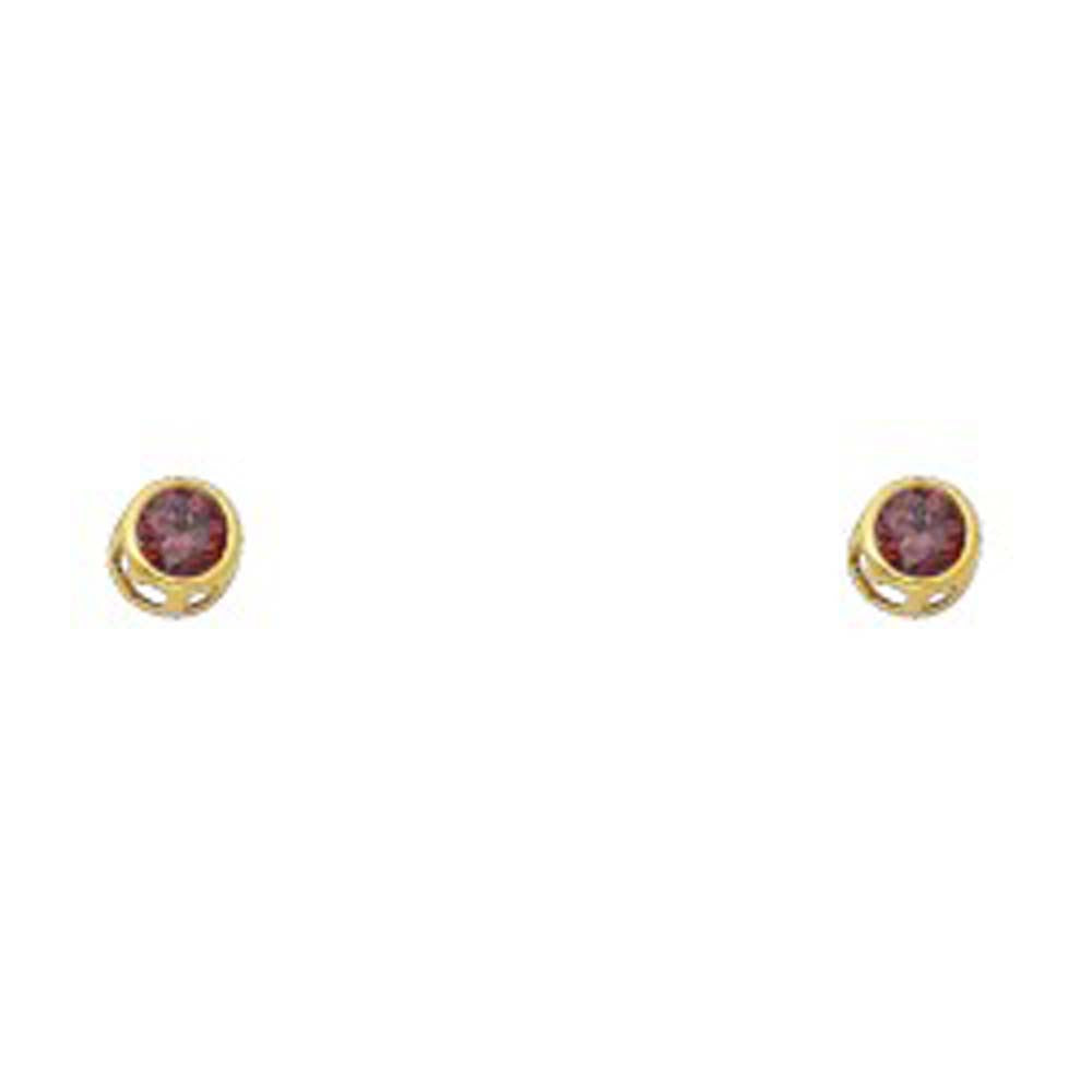14k Yellow Gold 4mm Round Light Amethyst CZ June Birth Stone Stud Earrings With Screw Back