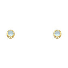 Load image into Gallery viewer, 14k Yellow Gold 4mm Round Aquamarine CZ March Birth Stone Stud Earrings With Screw Back