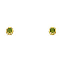 Load image into Gallery viewer, 14k Yellow Gold 4mm Round Emerald CZ May Birth Stone Stud Earrings With Screw Back