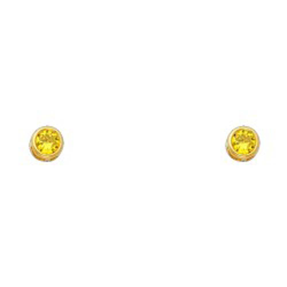 14k Yellow Gold 4mm Round Topaz CZ November Birth Stone Stud Earrings With Screw Back
