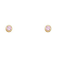 Load image into Gallery viewer, 14k Yellow Gold 4mm Round Pink CZ October Birth Stone Stud Earrings With Screw Back
