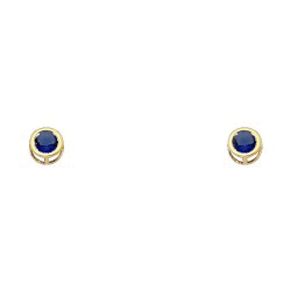 14k Yellow Gold 4mm Round Blue Sapphire CZ September Birth Stone Stud Earrings With Screw Back